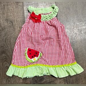VTG 90s Sun Dress Red Gingham Seersucker  Watermelon Ruffles Size 18m